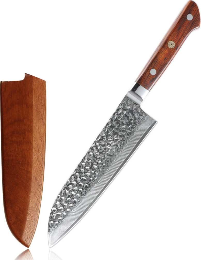 UG Grill Nůž Santoku hammer 18,5/32cm s pouzdrem Damašková ocel 67/dřevo palisandr UG Grill