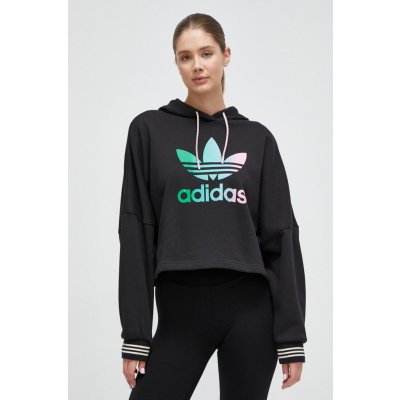 adidas bavlněná mikina Originals dámská černá s kapucí s aplikací IK7864 – Zboží Mobilmania