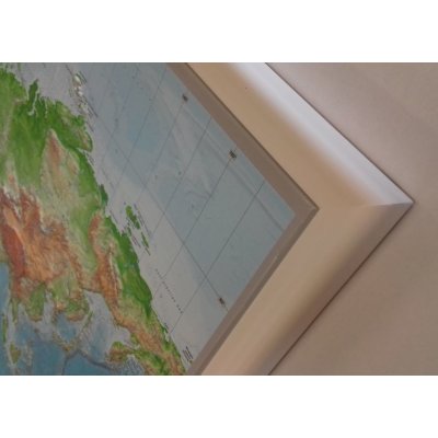 Georelief Svět - plastická mapa 80x60 cm Varianta: mapa v dřevěném rámu, Provedení: Pinos bílý – Zboží Mobilmania