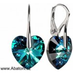 Swarovski Elements Heart krystal stříbrné náušnice visací modré srdce srdíčka 31012.4 Bermuda Blue modrá mořská duhová měňavá – Sleviste.cz