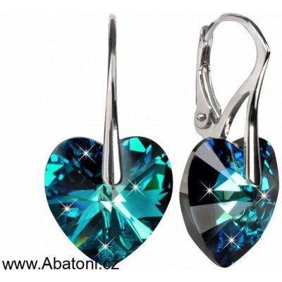 Swarovski Elements Heart krystal stříbrné náušnice visací modré srdce srdíčka 31012.4 Bermuda Blue modrá mořská duhová měňavá – Sleviste.cz