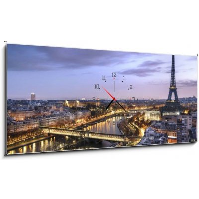 Obraz s hodinami 1D panorama - 120 x 50 cm - Panorama de la ville de Paris avec la Tour Eiffel Panorama z Paříže s výhledem na Tour Eiffel – Zbozi.Blesk.cz