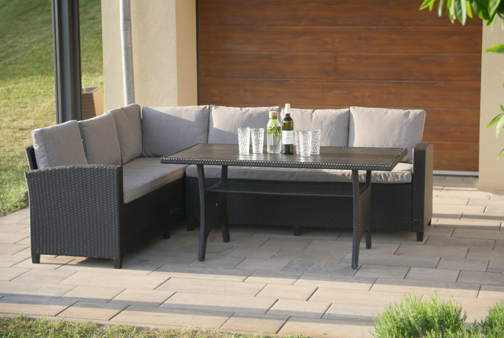 Noela Relax Family Sestava zahradního nábytku, umělý ratan, černá/ šedá NOELA 34570779