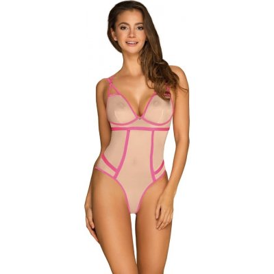 Elegantní body Nudelia teddy neon pink Obsessive Růžová