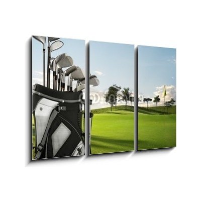 Obraz 3D třídílný - 105 x 70 cm - golf equipment and course golfové vybavení a kurz – Hledejceny.cz