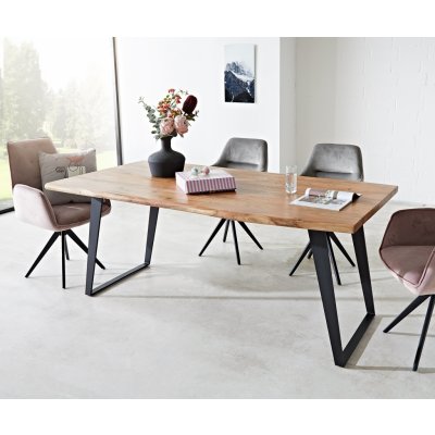 DELIFE Jídelní stůl Edge 180 x 90 XL přírodní akácie kov šikmý – Hledejceny.cz
