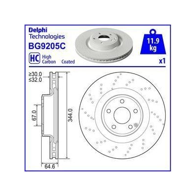 DELPHI Brzdový kotouč - 344 mm DF BG9205C – Zboží Mobilmania