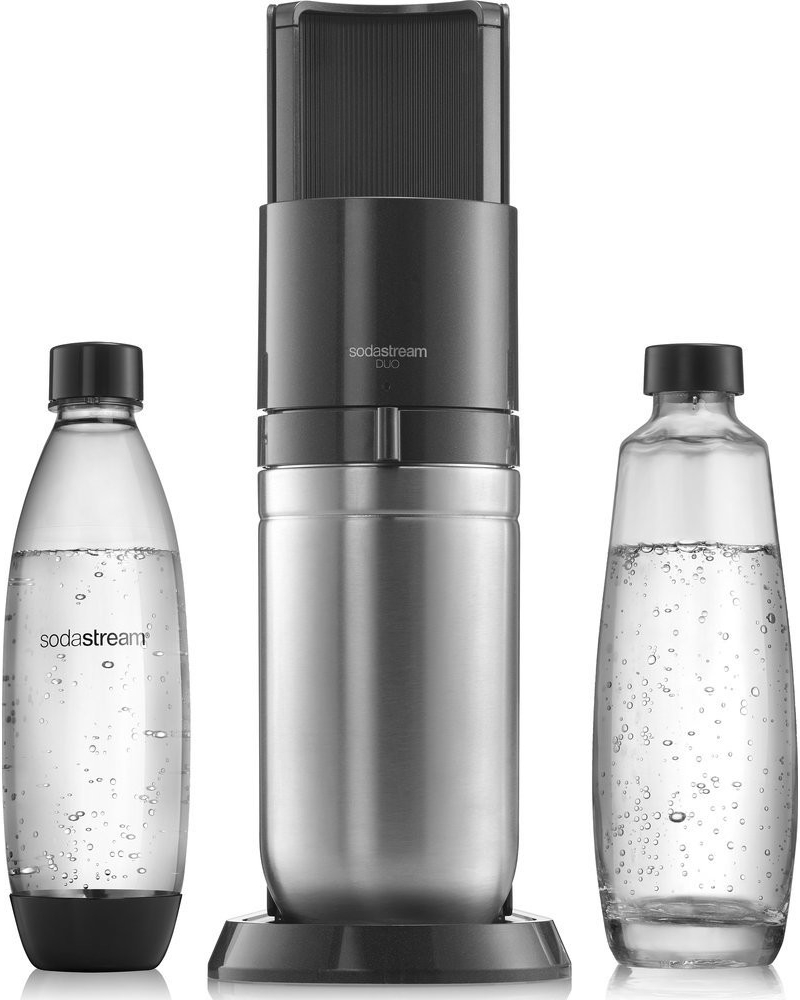 SodaStream Duo Titan Promo-Pack výrobník sody, 2 skleněné láhve, 1 plastová  láhev, bombička s CO2, černý