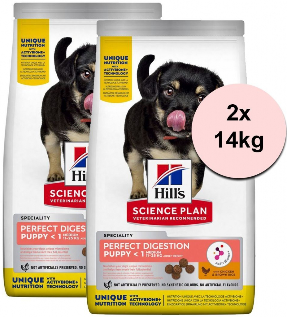 Hill’s Science Plan Puppy Perfect Digestion Activ Biome Medium Breed Chicken & Rice 2 x 14 kg