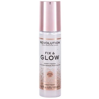 Makeup Revolution London Fix & Glow Dewy Finish rozjasňující fixační sprej na make-up 100 ml