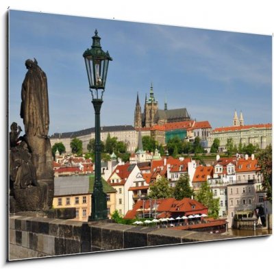 Obraz 1D - 100 x 70 cm - Prague, Charles bridge, Vltava river, St. Vitus cathedral Praha, Karlův most, Vltava, katedrála sv. Víta – Hledejceny.cz