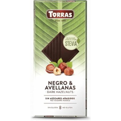 Torras Hořká čokoláda se stévií a s lískovými oříšky 125 g