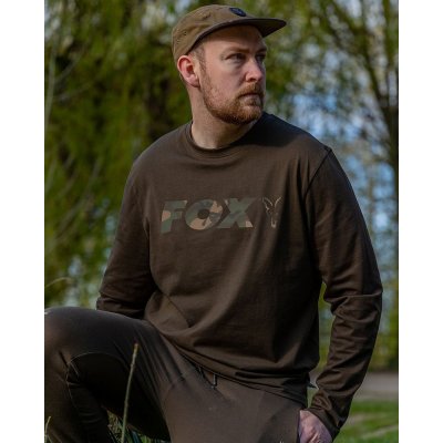 Fox Tričko Khaki/Camo Raglan Long Sleeve T-Shirt – Zboží Mobilmania