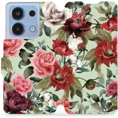 Mobiwear - Xiaomi Redmi Note 13 4G - MD06P Růže a květy na světle zelené – Zboží Živě