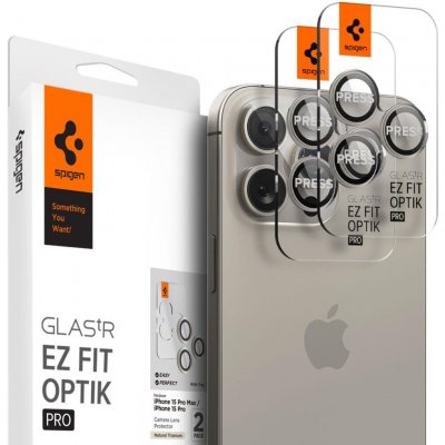 Spigen Optik.tR EZ Fit ochrana fotoaparátu iPhone 14 Pro / Pro Max / 15 Pro / Pro Max - přírodní titan 2 ks. – Zboží Mobilmania
