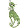 Brož Biju brož kočička s mašlí a broušenými kamínky zelená 9001686-1