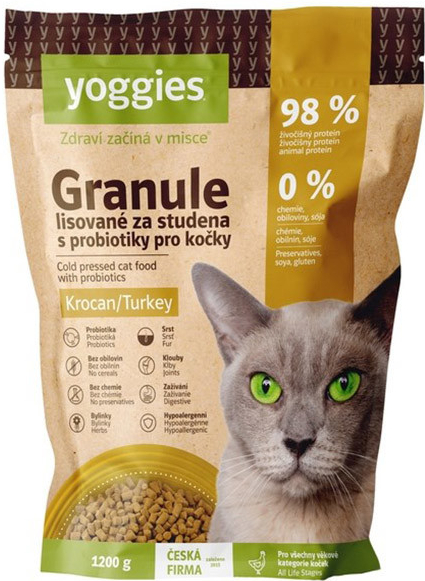 Yoggies pro kočky s krocaním masem a probiotiky 1,2 kg