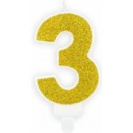 PartyDeco Narozeninová svíčka 3 zlatá 7cm – Zboží Dáma