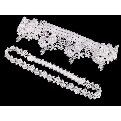 Svatební podvazkový set krajkový s perlami - Off White – Zboží Dáma