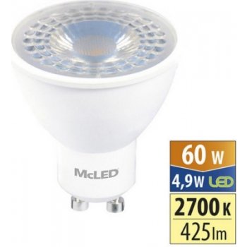McLED LED žárovka GU10 4,9W 60W teplá bílá 2700K , reflektor 38°