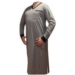 Pánské pyžamo Xcena noční košile dlouhý rukáv s kapsičkou světle šedá