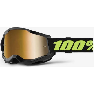 100 PROCENT brýle STRATA 2 SOLAR ECLIPSE - MIRROR TRUE GOLD LENS - barva černá/žlutá fluo plexi zlaté zrcadlo | Zboží Auto