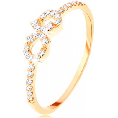 Šperky Eshop Prsten ze žlutého zlata symbol nekonečna zdobený čirými zirkonky S3GG110.85