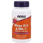 NOW Foods Mega D3 & MK-7 Vitamín d3 5000 IU & Vitamín K2 180ug 60 rostlinných kapslí – Hledejceny.cz
