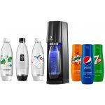 SodaStream E-Terra Black + láhve FUSE 3 x 1l + Sirup Pepsi 440 ml + Mirinda 440 ml + 7UP 440 ml – Zboží Mobilmania