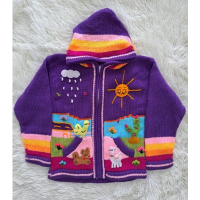 Dětský ručně vyšívaný svetr v Peru fialový – Zboží Dáma