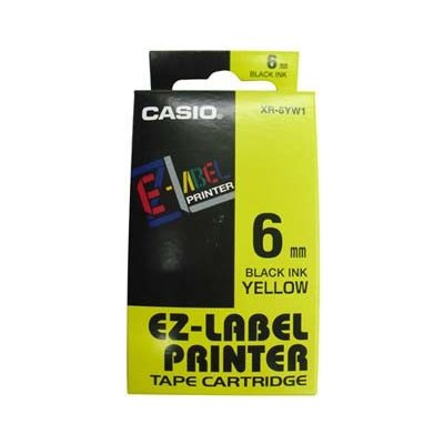 Casio XR-6YW1, 6mm x 8m, černý tisk/žlutý podklad, originální páska