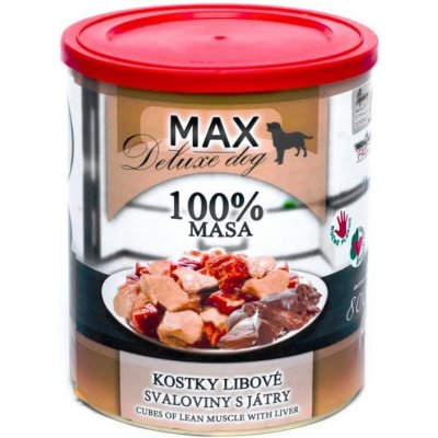 MAX Deluxe Dog kostky libové svaloviny s játry, konzerva 800 g (bal. 8 ks)