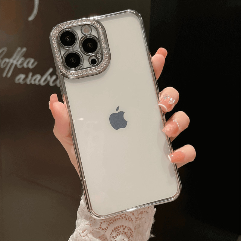 Pouzdro SES Ochranné silikonové s kamínky Apple iPhone 12 - stříbrné