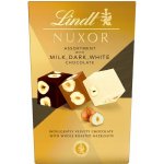 Lindt Nuxor Mléčná, hořká a bílá čokoláda s celými a mletými jádry lískových ořechů 150 g – Sleviste.cz