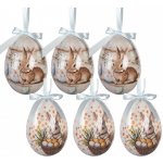 Clayre & Eef 6ks dekorace bílé a béžové závěsné vajíčko s králíčky Spring Egg - Ø 7*10 cm – Hledejceny.cz