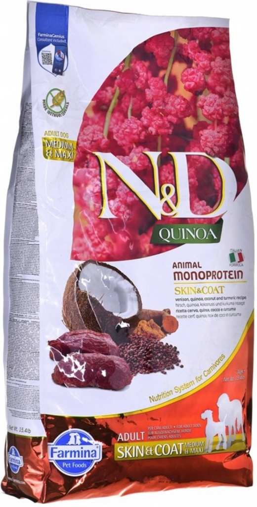 N&D Quinoa Dog Adult Medium & Maxi Skin & Coat Venison & Coconut 7 kg