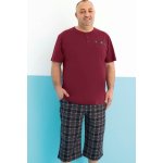 Kárované pánské pyžamo s krátkým rukávem a delšími kraťasy s knoflíky u krku 1P1964 vínová – Zbozi.Blesk.cz