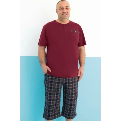 Kárované pánské pyžamo s krátkým rukávem a delšími kraťasy s knoflíky u krku 1P1964 vínová – Zbozi.Blesk.cz