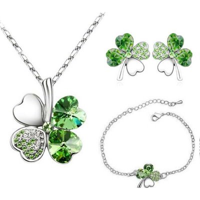 Sisi Jewelry souprava náhrdelníku náušnic a náramku čtyřlístek SET2045-NTSET9554/2 Zelená – Sleviste.cz