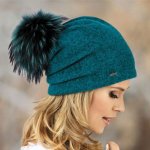 Krumlovanka dámská čepice s bambulí W-0004/733M azurová melange – Zboží Mobilmania