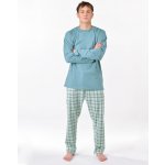 Gina pánské pyžamo dlouhé pánské šité s potiskem pyžama 2025 79189P měsíc aqua – Zboží Dáma