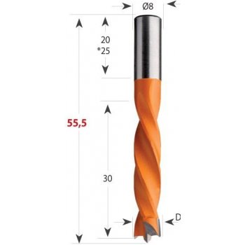 Cmt 306 Vrták kolíkovací neprůchozí S8 L55,5 HW - D10x30 S=8x20 L55,5 P C30610011