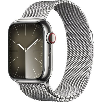 Chytré hodinky Apple Watch Series 9 GPS + Cellular 41mm pouzdro ze stříbrné nerezové oceli - stříbrný milánský tah