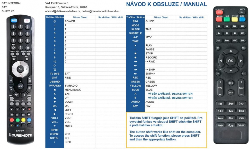 Dálkový ovladač General SAT INTEGRAL S-1226 K3