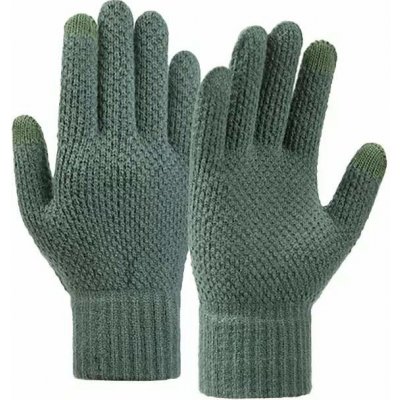 Pletené zimní rukavice na dotykový displej mobilu zelené