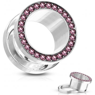 Šperky4U tunel do ucha s růžovými zirkony TN01010-04P – Zboží Dáma