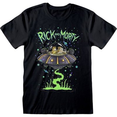 CurePink pánské tričko Rick And Morty: Space Cruiser černé
