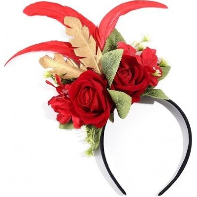 IYOU Květinová koruna s červenou růží, čelenka s peřím, květinová ozdoba na hlavu, Rave Halloween, – Zboží Dáma