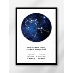 Plakát ZNAMENÍ V SOUHVĚZDÍ, ZÁŘIVÁ OBLOHA, pro pár Velikost: Plakát A4 (s rámem), Barva rámu: Černá, Barva plakátu: Tmavě modrá s bílým pozadím – Hledejceny.cz