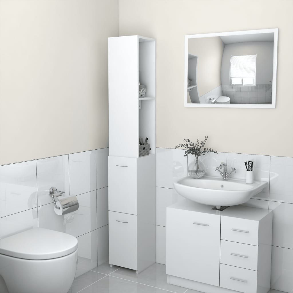 Shumee Koupelnová skříňka - bílá, 25 × 25 × 170 cm, dřevotříska